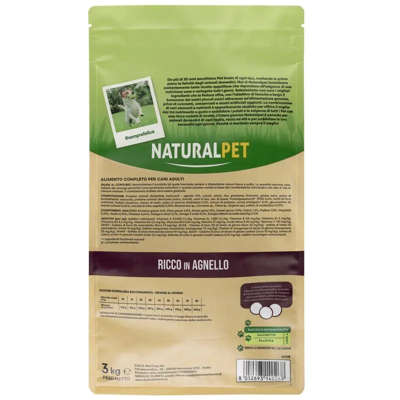 Naturalpet Premium Dog Adult Medium&Large ricco in Agnello 3 kg