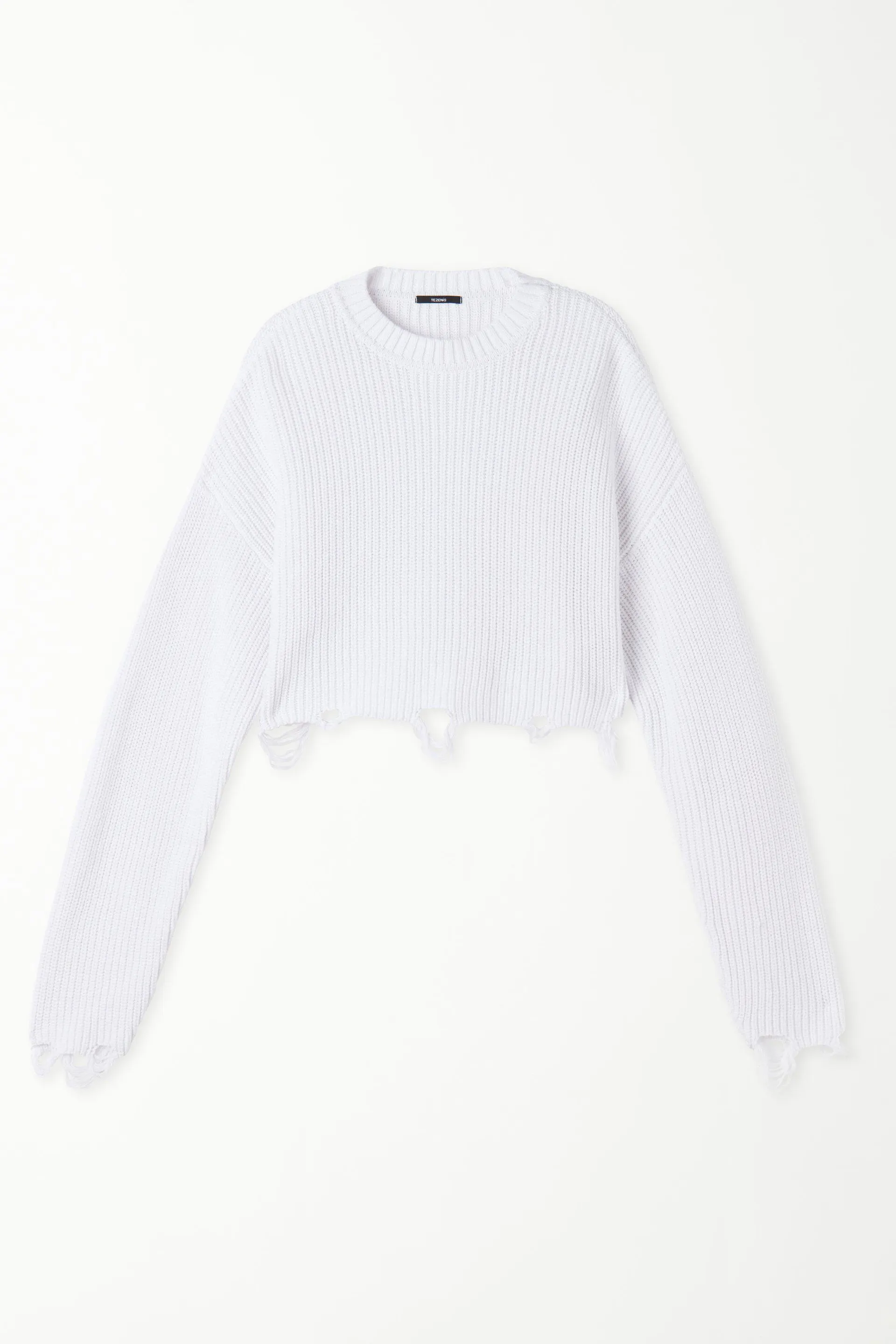 Maglia Corta a Maniche Lunghe con Strappi a Costine