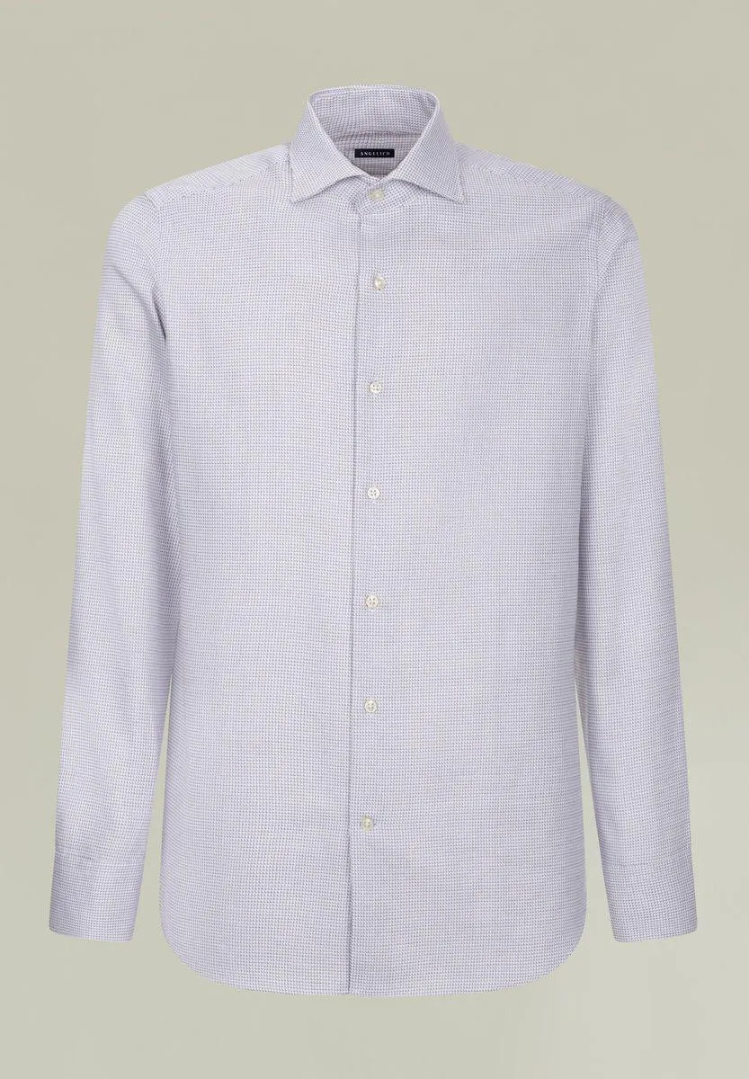 Camicia bianca-marrone effetto quadretto slim