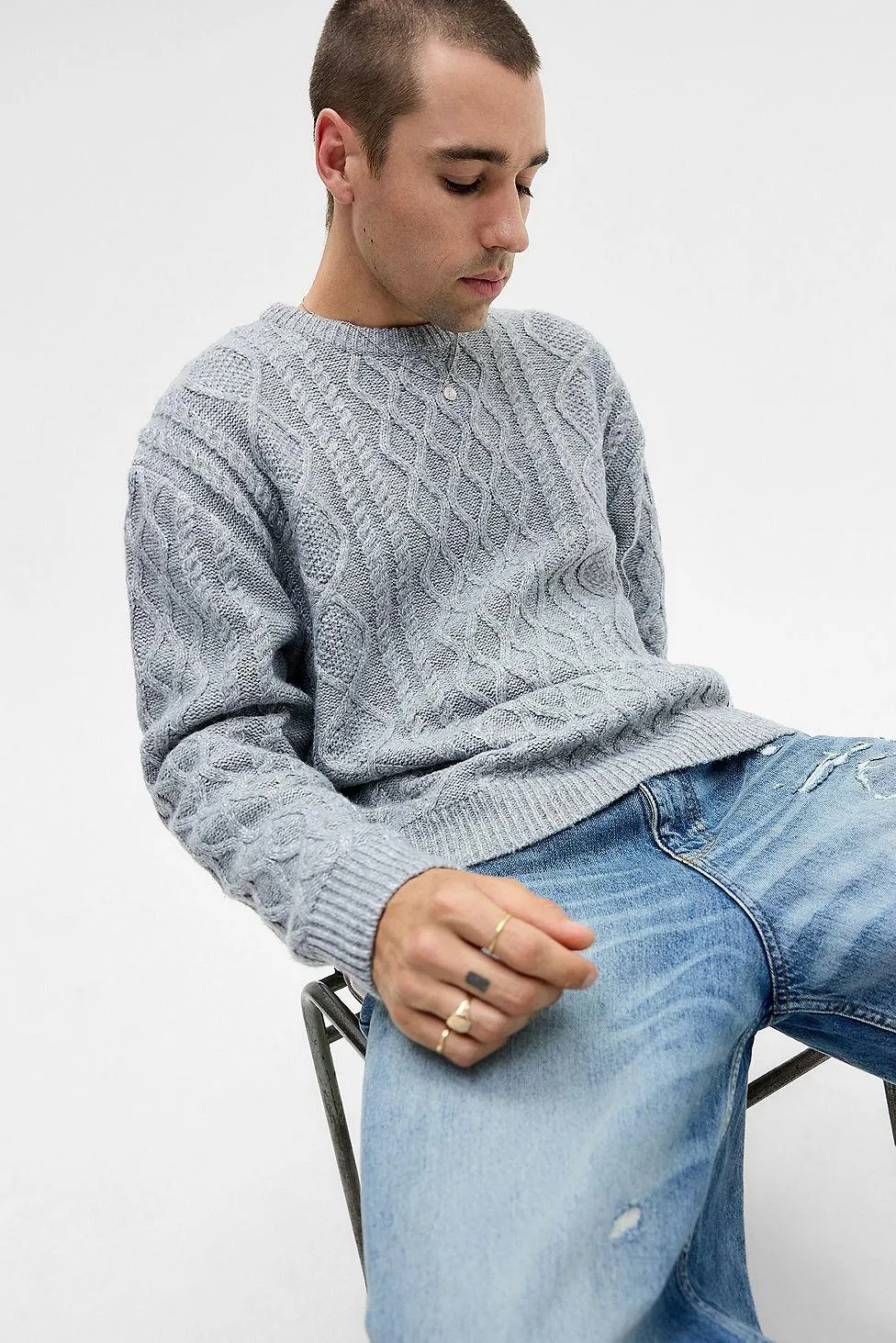 Maglione BDG grigio in maglia a trecce