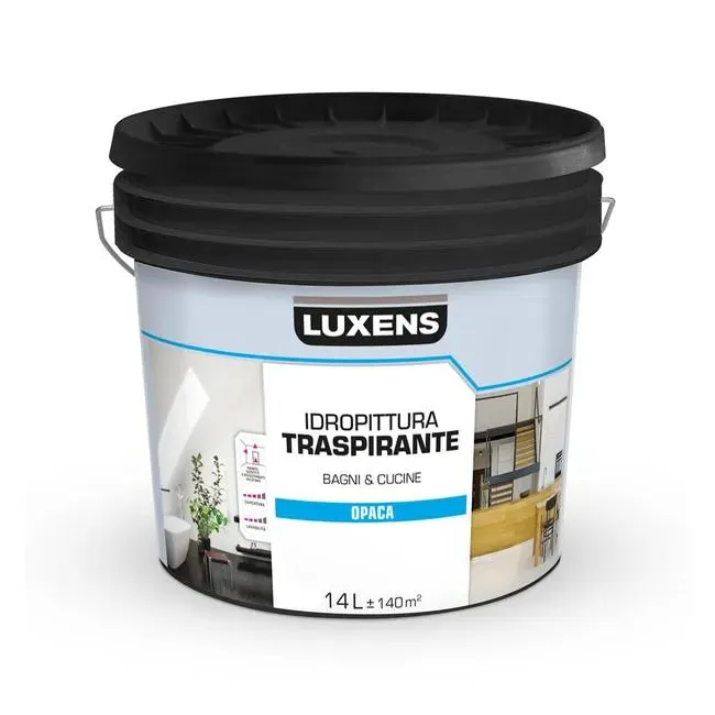 Pittura per interni per parete e soffitto traspirante, LUXENS Bagni&Cucine bianco opaco, 14 L