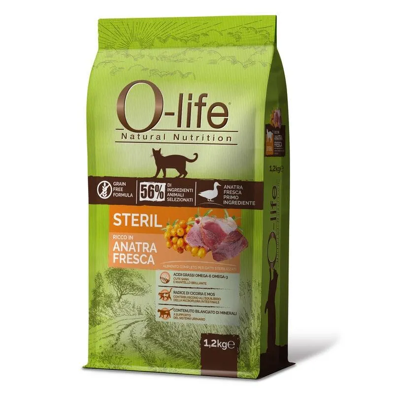 O-life Cat Sterilised ricco in Anatra fresca 1,2 kg