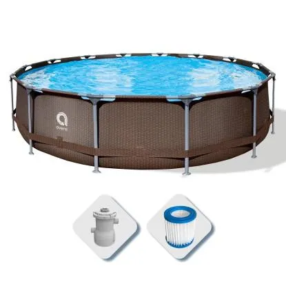 Piscina tonda in rattan con struttura 427x84 cm marrone