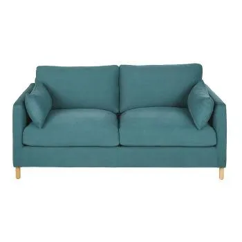 Julian - Divano trasformabile a 2/3 posti in cotone e lino blu anatra, materasso 10 cm