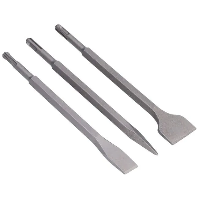 3 pezzi scalpello in acciaio al carbonio scala punta piatta martello rotante punte per piastrelle lavoro calcestruzzo (SDS PLUS (manico rotondo))