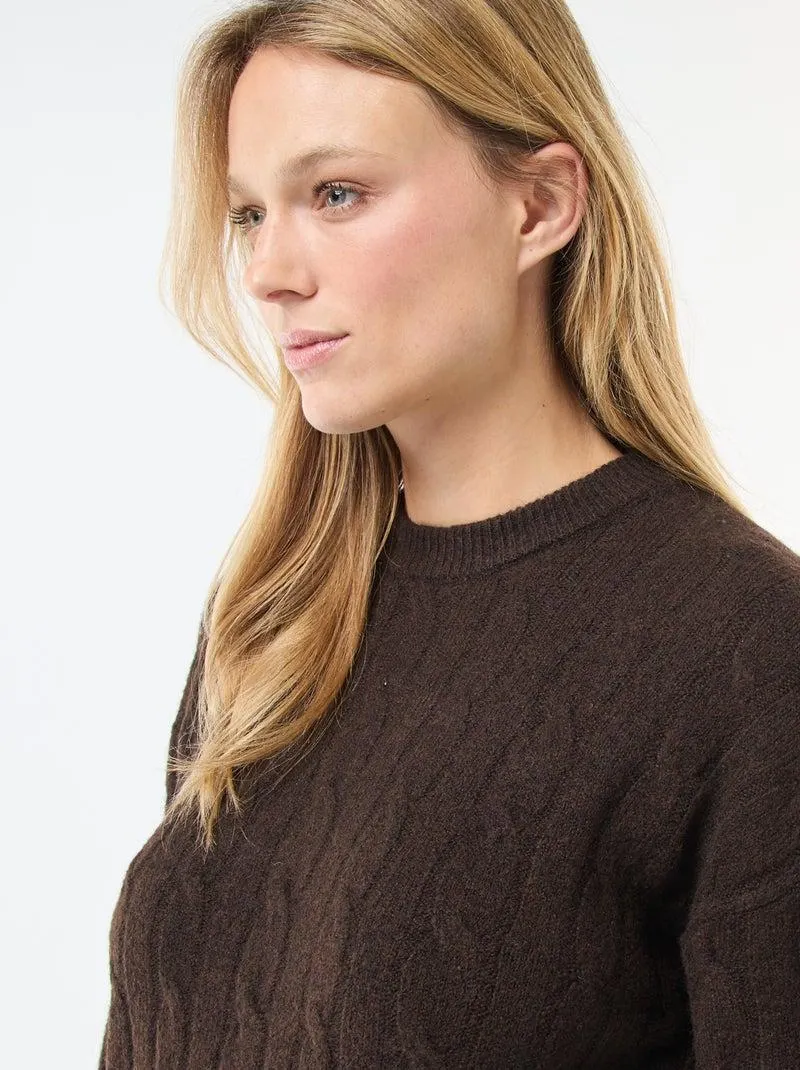 Abito a maglia corto con trecce - Marrone