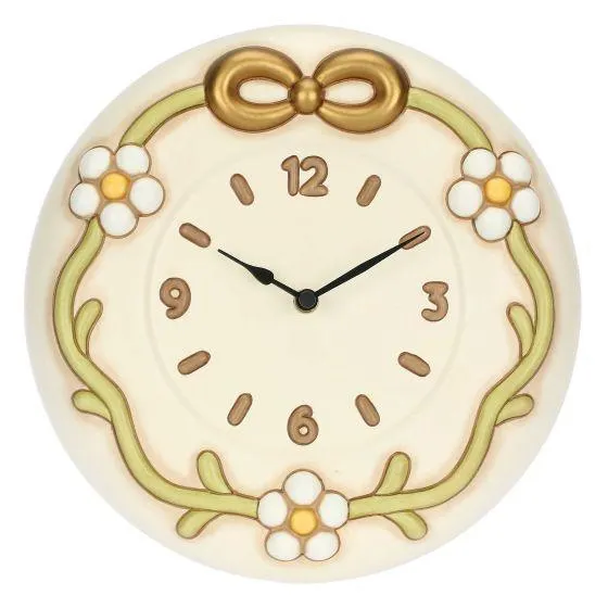 Orologio con margherite e fiocco in ceramica