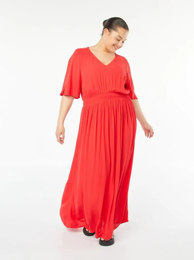 Vestito lungo in tessuto effetto crêpe - Rosso