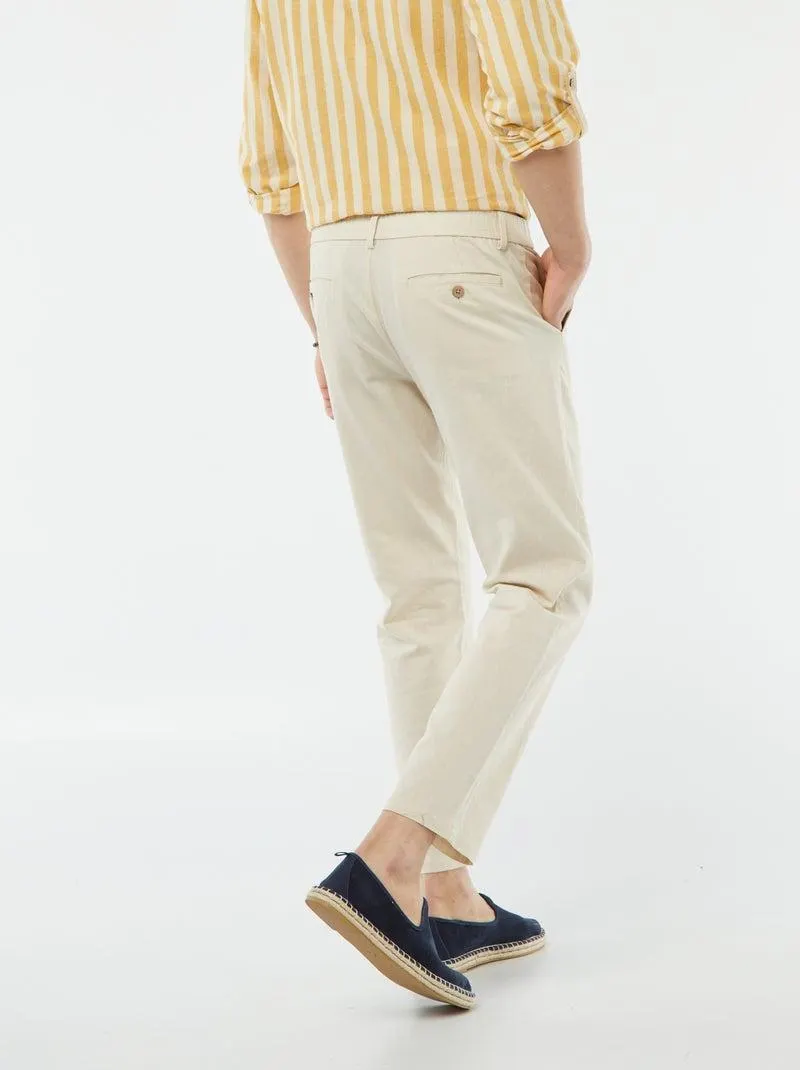 Pantaloni chino in misto lino - BEIGE