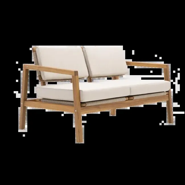 Divano da giardino con cuscino beige e braccioli Oasis NATERIAL da 2 posti, struttura in acacia marrone seduta in acacia marrone, L 124 x H 74 x P 80 cm