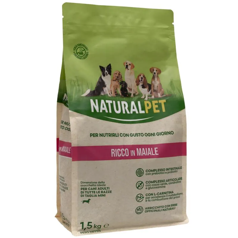 Naturalpet Dog Adult Mini ricco in Maiale 1,5 kg
