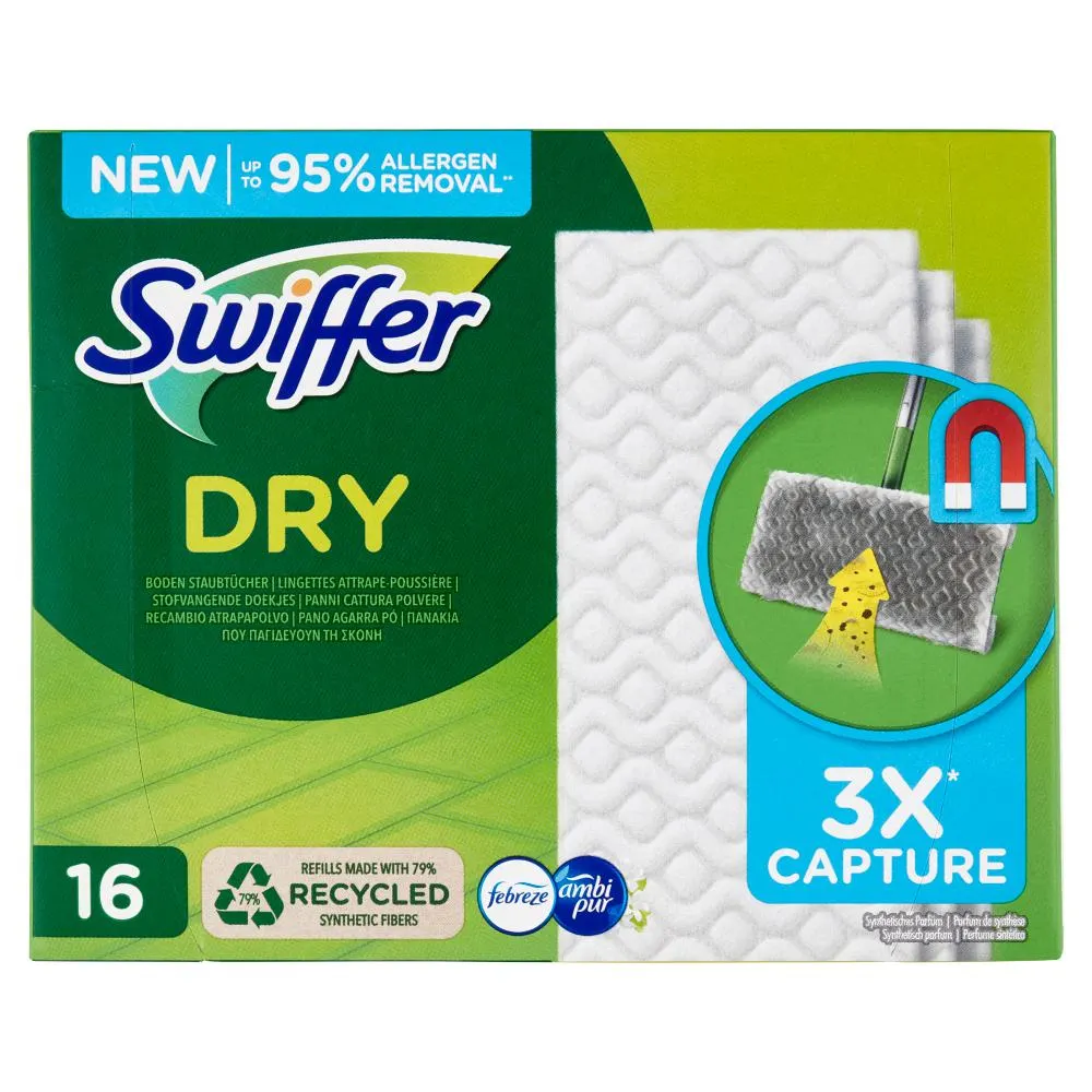 Swiffer Dry Panni Cattura Polvere con Profumo Ambi Pur per Scopa Swiffer - Ricarica 16 Salviette