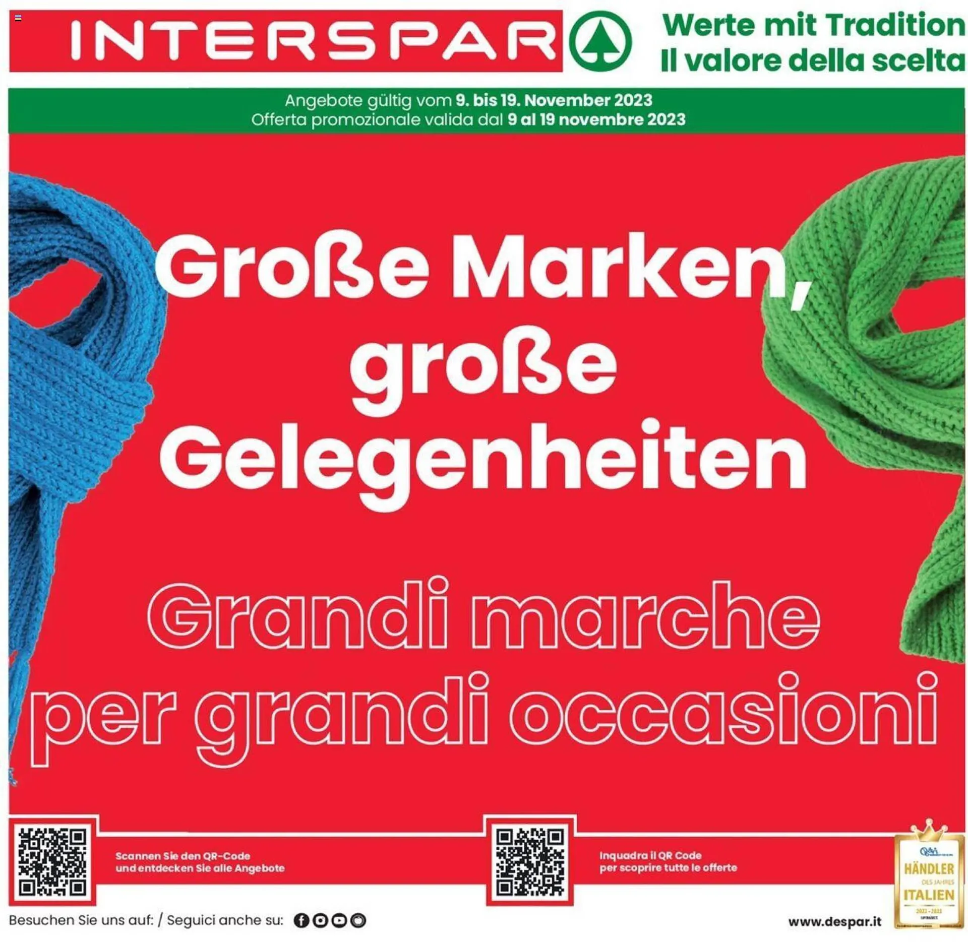 Volantino Interspar da 9 novembre a 19 novembre di 2023 - Pagina del volantino 1