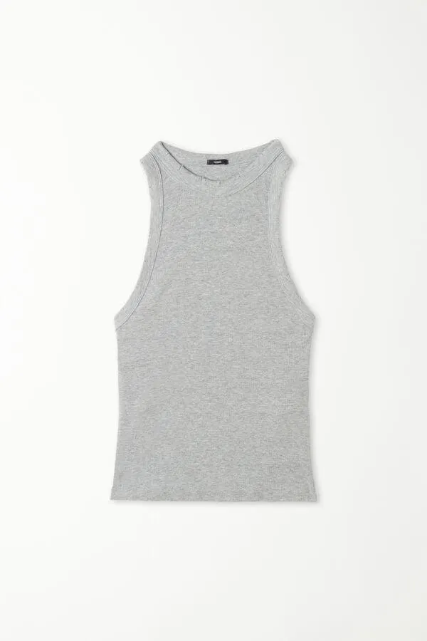 Canotta Scollo Americana a Costine con Strappi