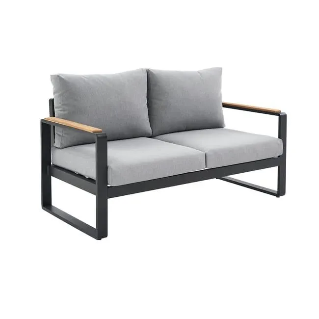 Divano da giardino con cuscino grigio e braccioli Persea NATERIAL da 2 posti, struttura in alluminio seduta in alluminio grigio, L 142 x H 68.4 x P 80 cm