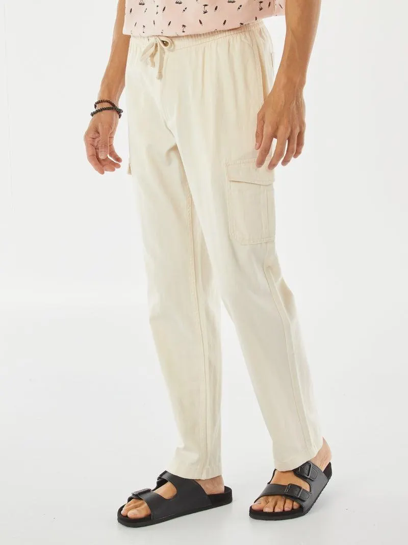 Pantaloni dritti multitasche in twill - Bianco