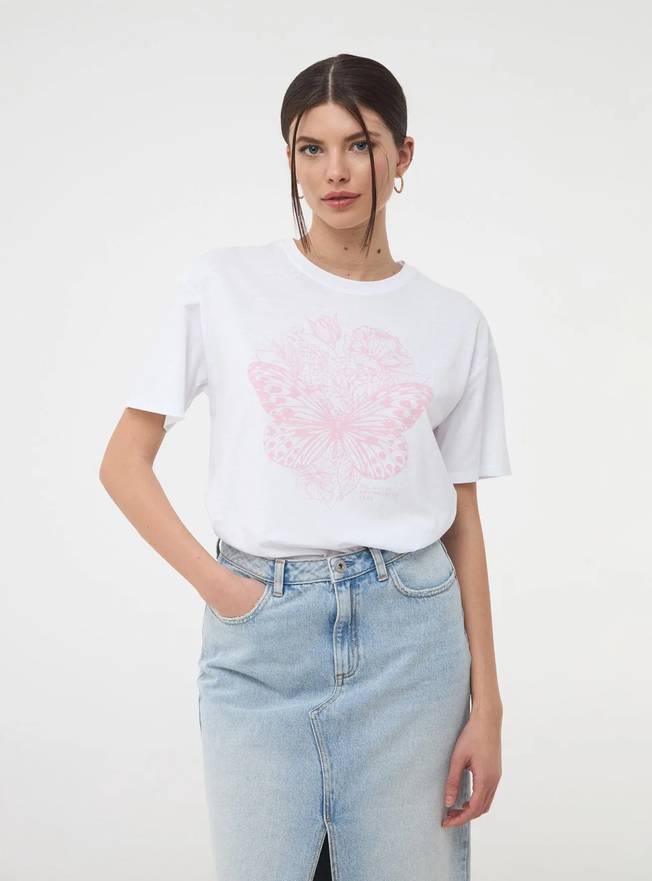 T-shirt oversize stampa farfalla Bianco ottico