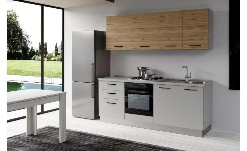 Gilda cucina 270 cm colore light grey e rovere cadiz