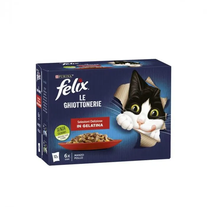 Purina felix le ghiottonerie bocconcini per gatti multipack 12 x 85 gr pollo manzo
