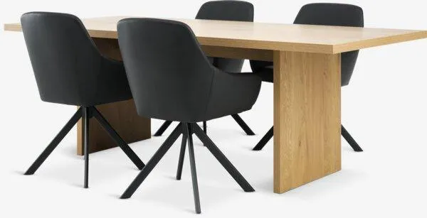 MUNKEBY Tavolo L220 cm rovere caldo + 4 ROSTRUP Sedie nero