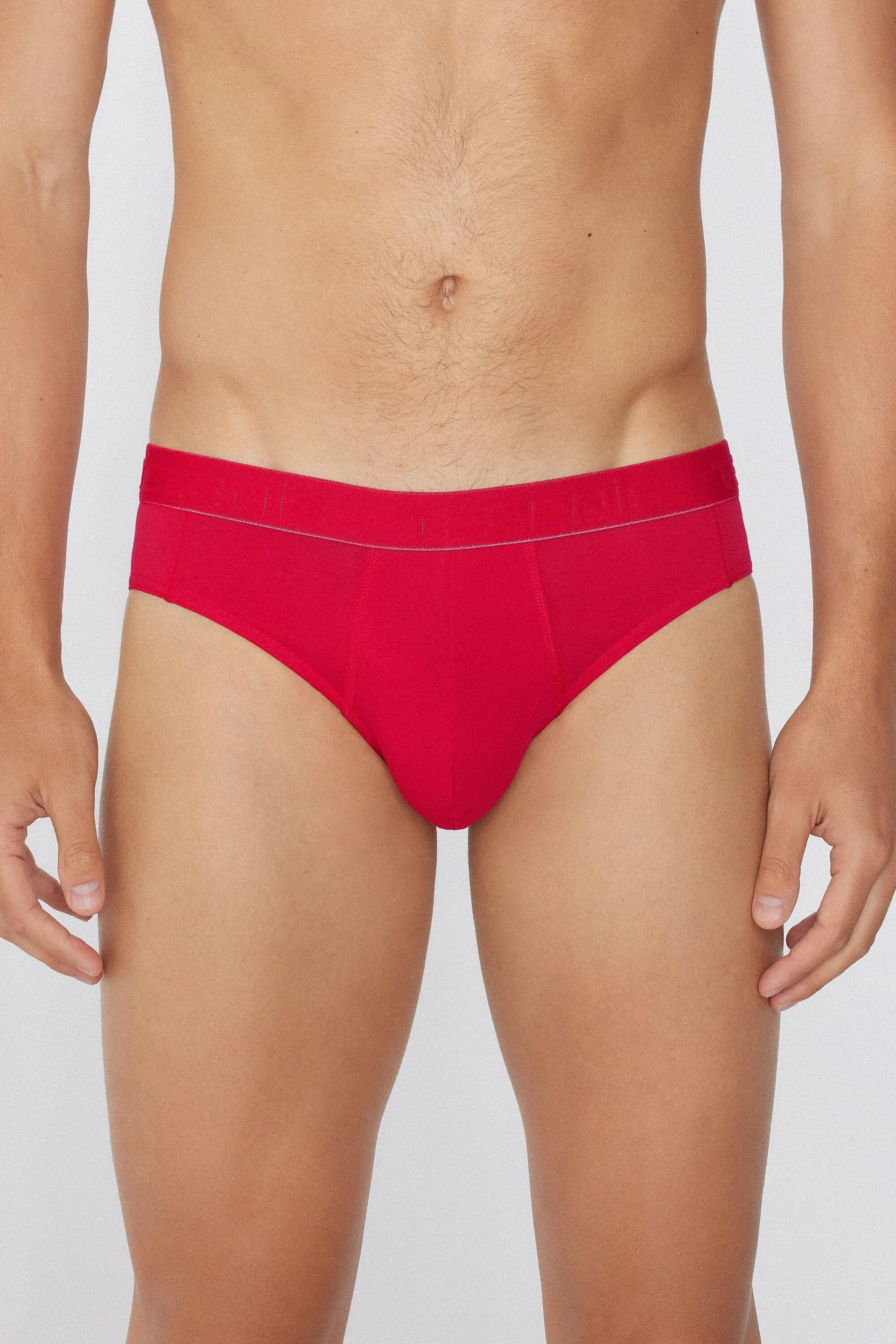 Slip Elasticizzato in Cotone Cuciture a Contrasto con Logo