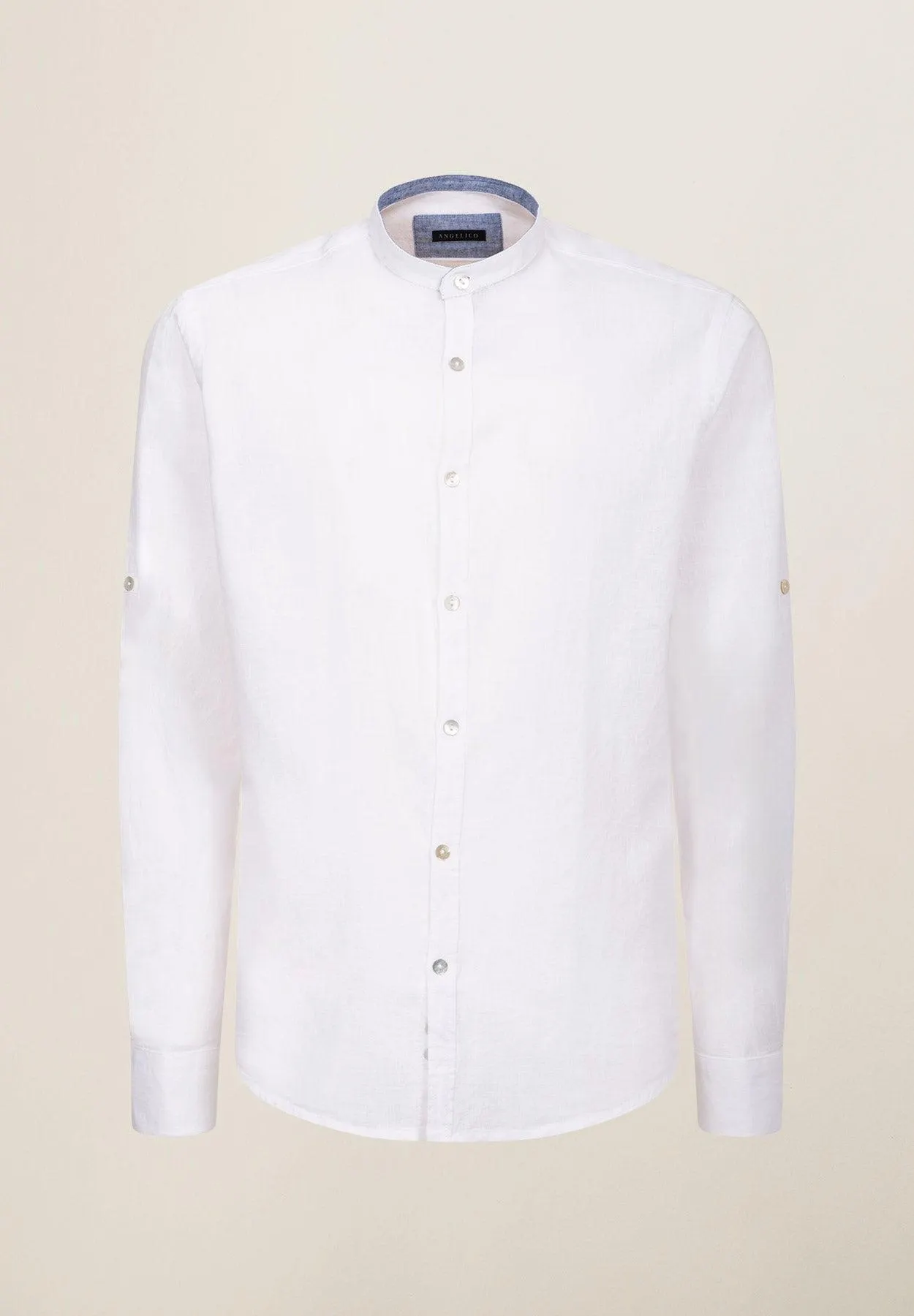 Camicia bianca collo coreano cotone-lino slim fit