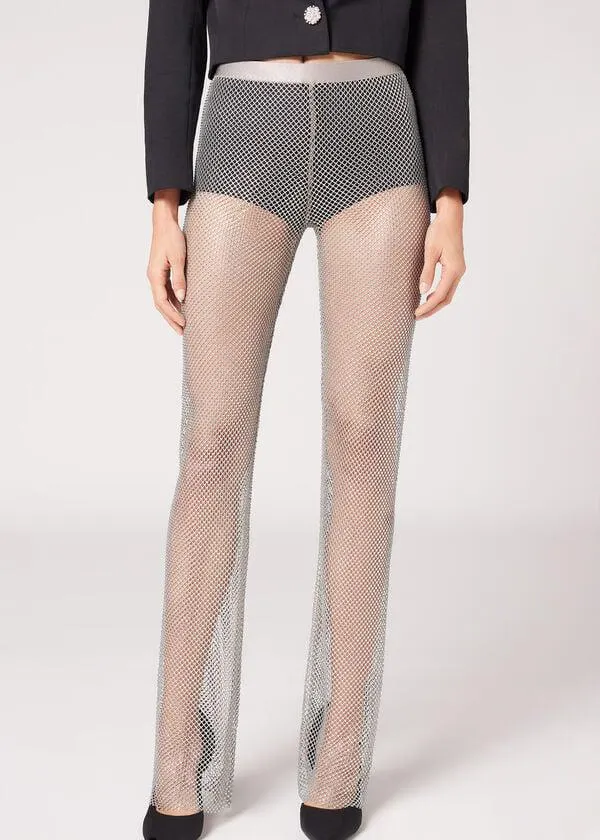 Leggings in Rete con Brillanti Strass
