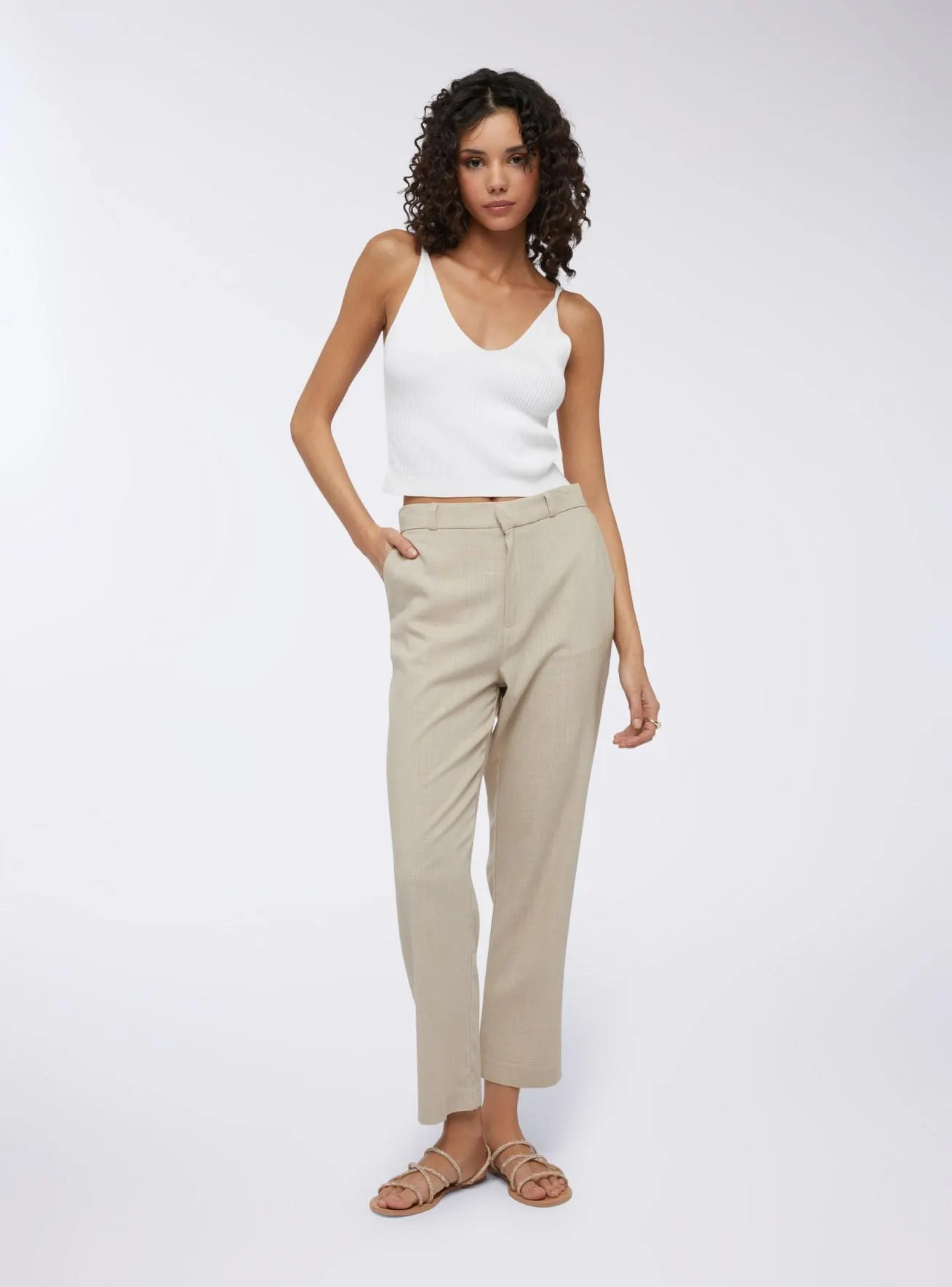 Pantaloni chino in misto lino Sabbia