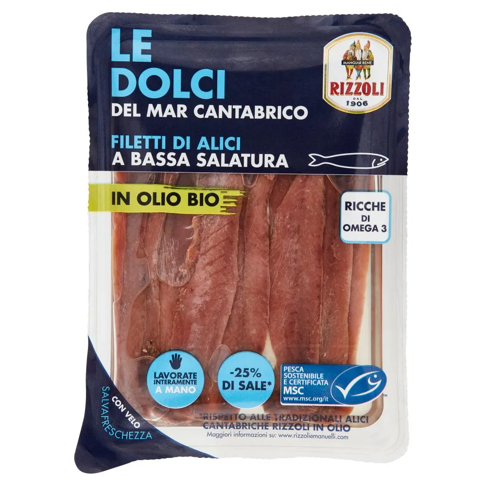 Rizzoli le Dolci del Mar Cantabrico Filetti di Alici a Bassa Salatura in Olio Bio 60 g