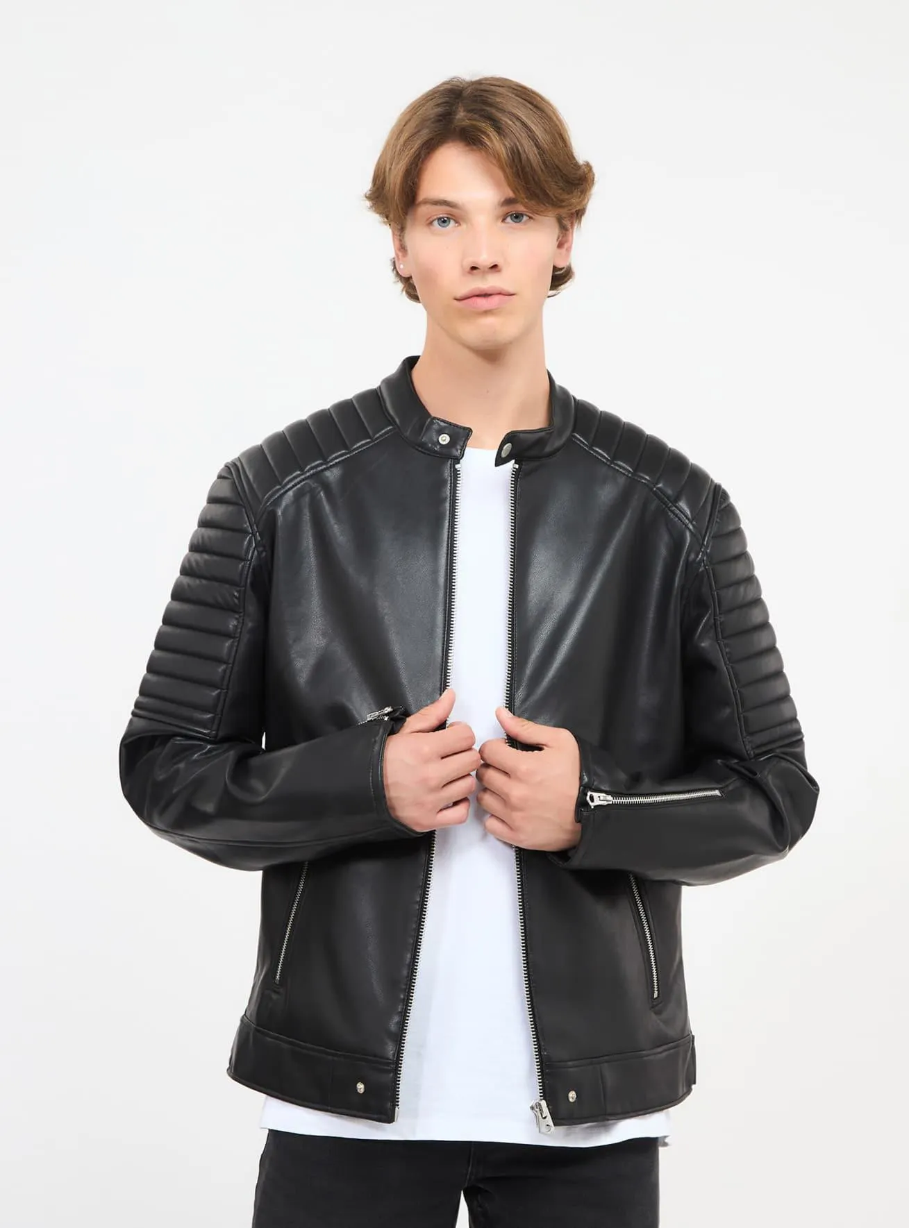 Giubbino effetto pelle Nero