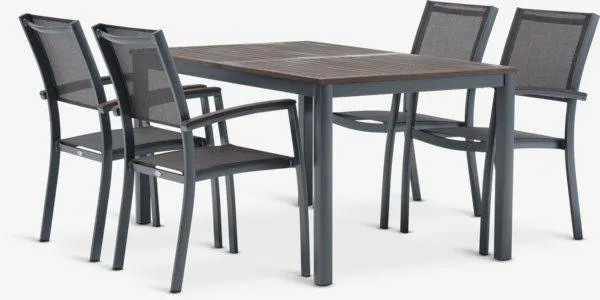 Tavolo YTTRUP L150cm legno duro + 4 sedie MADERNE grigio