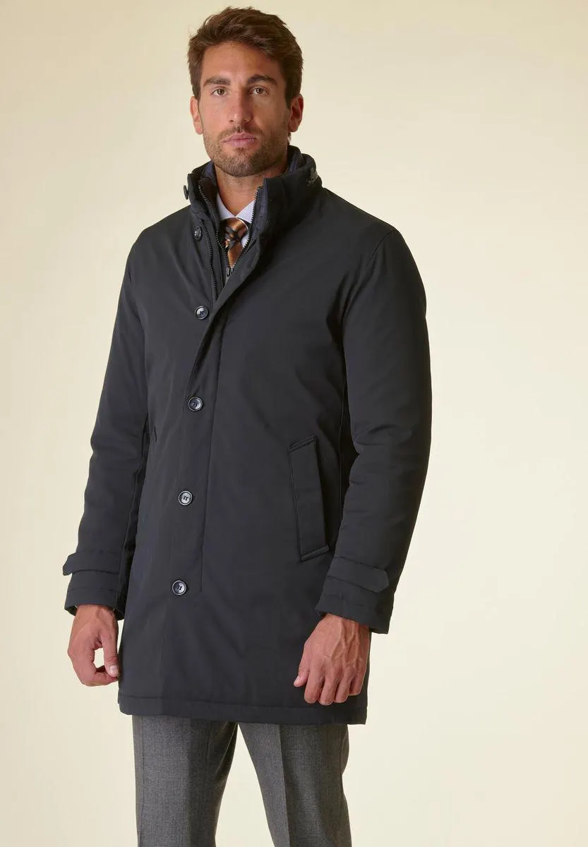 Cappotto blu tecnico pettorina collo in piedi