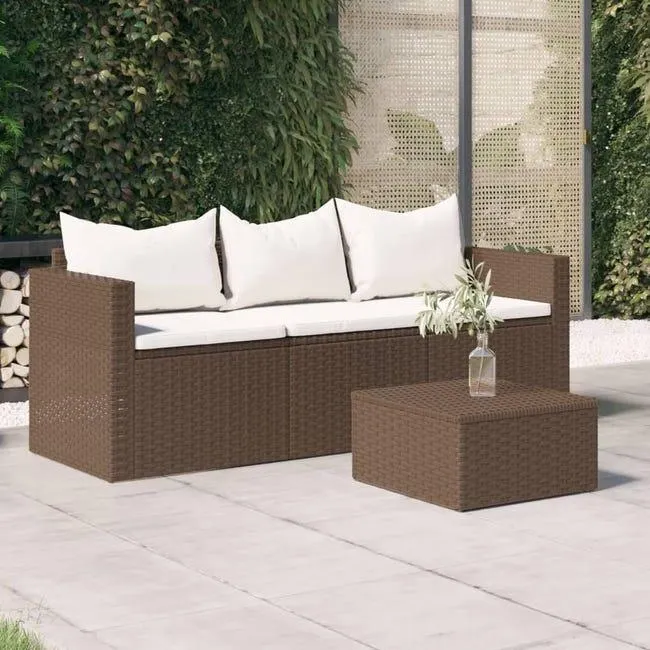 Divano da Giardino,Divano per esterno,Sofà a 3 Posti con Cuscini in Polyrattan Marrone CFW16661
