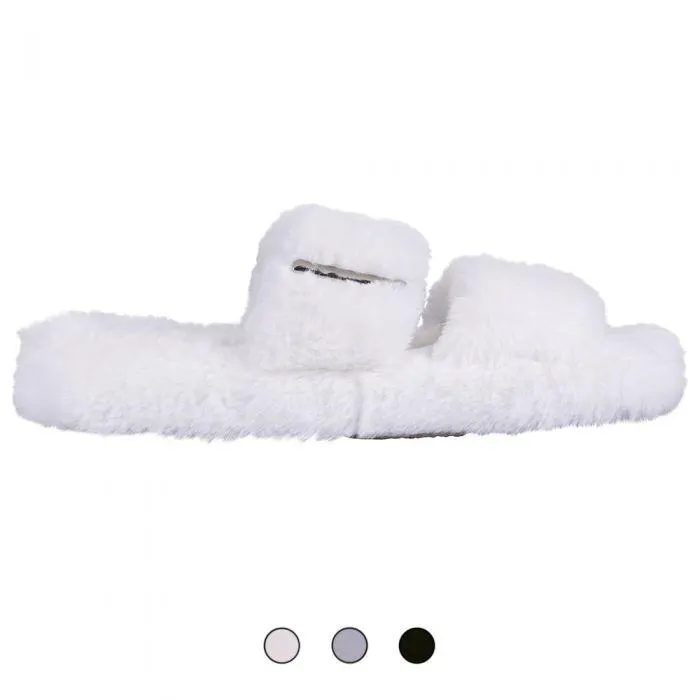 Pantofole donna invernali in eco pelliccia, Piuma