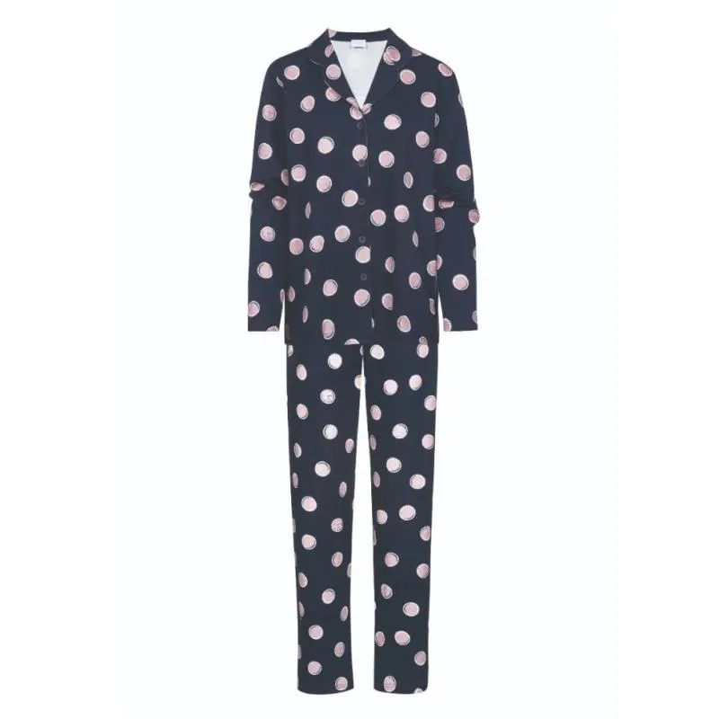 MEY-14063-408- Pigiama aperto in cotone interlock serie Sabina - Night Blue