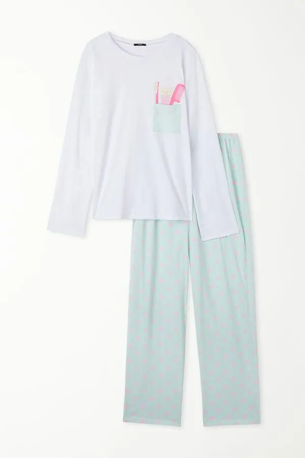 Pigiama Lungo in Cotone con Taschino