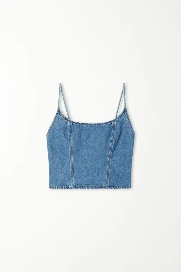 Top Corto in Denim con Spalline Sottili