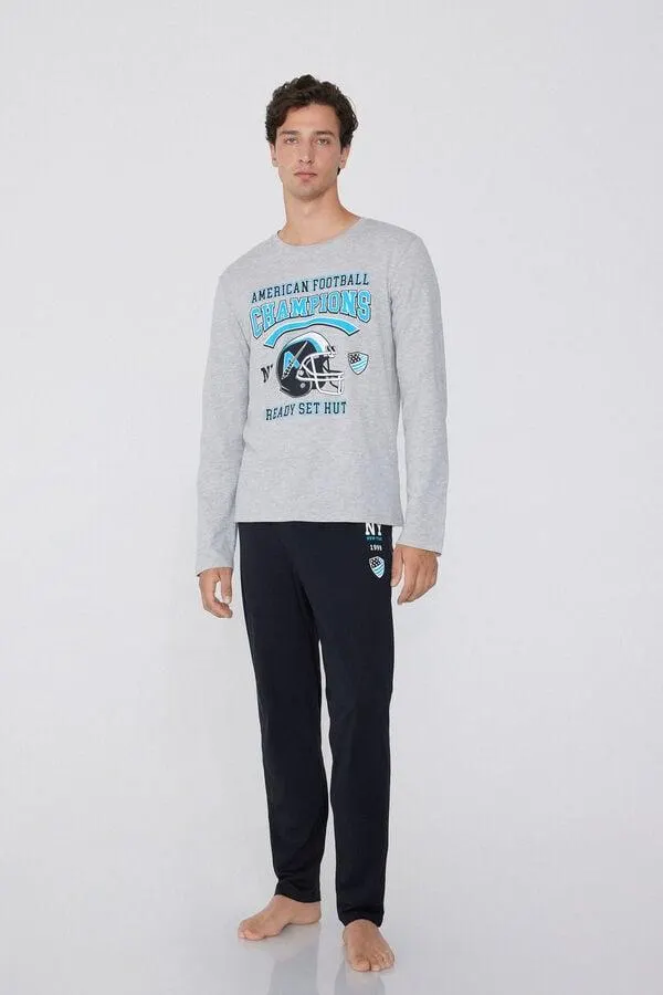 Pigiama Lungo in Cotone con Stampa Champions