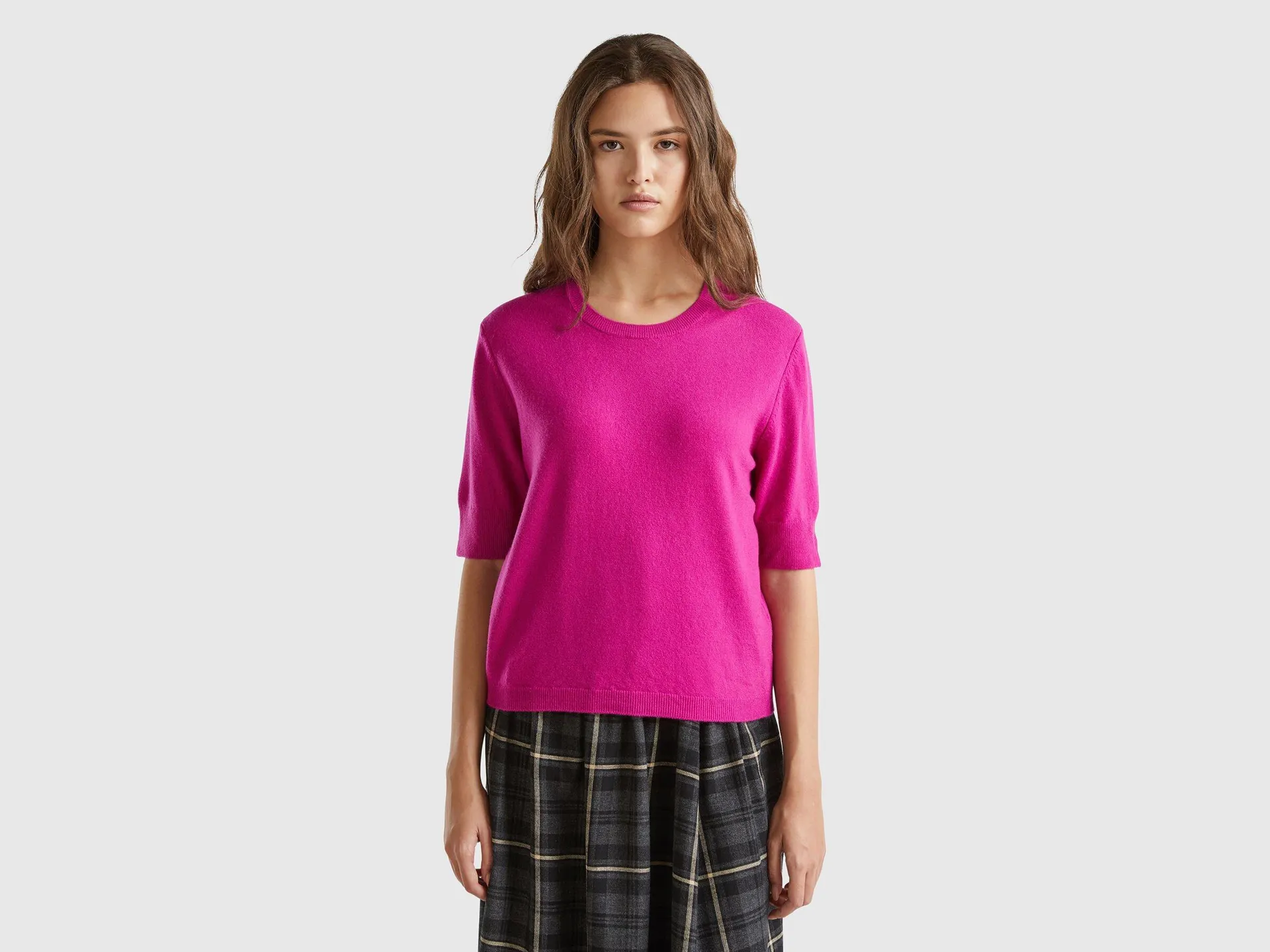 Maglia manica corta ciclamino in pura lana Merino