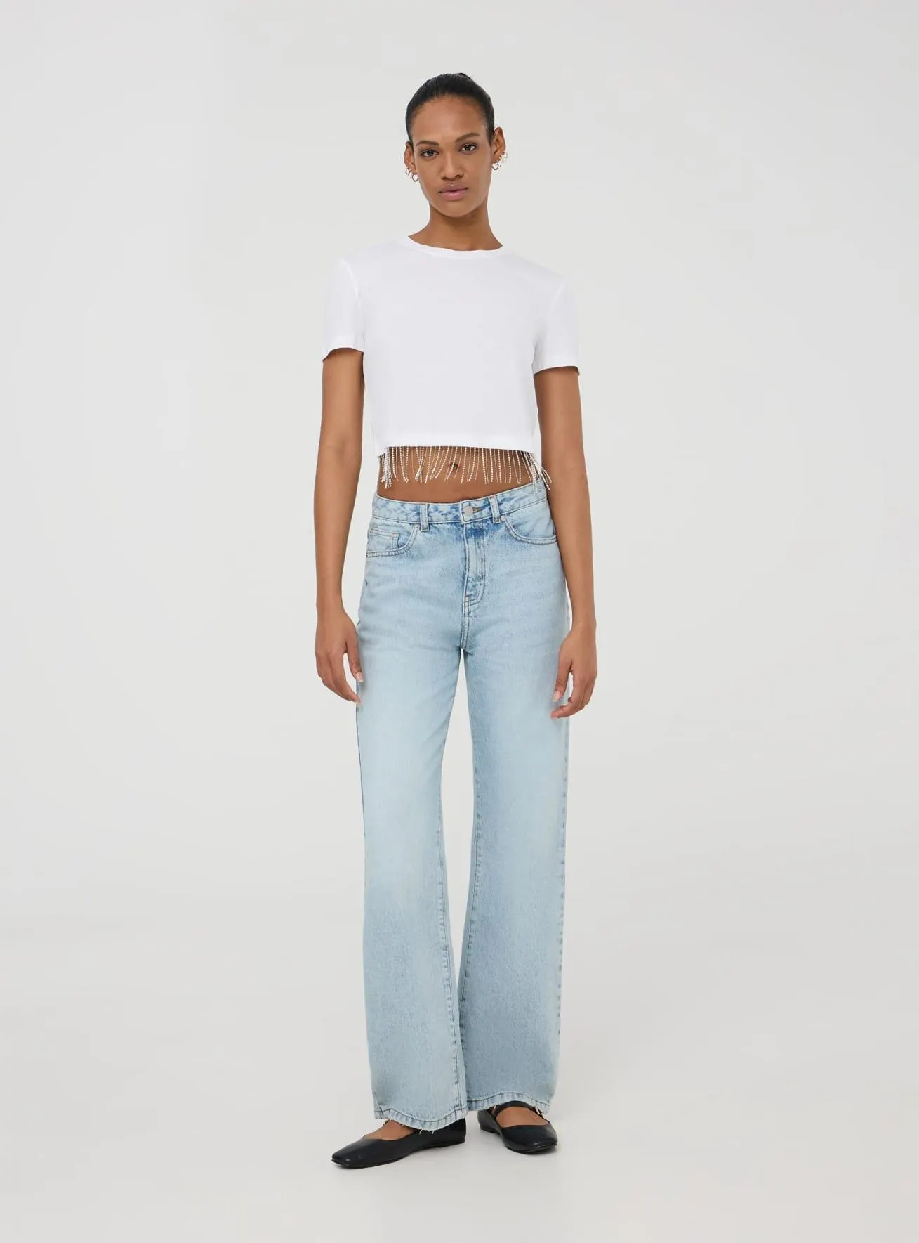 T-shirt crop con frange Bianco ottico