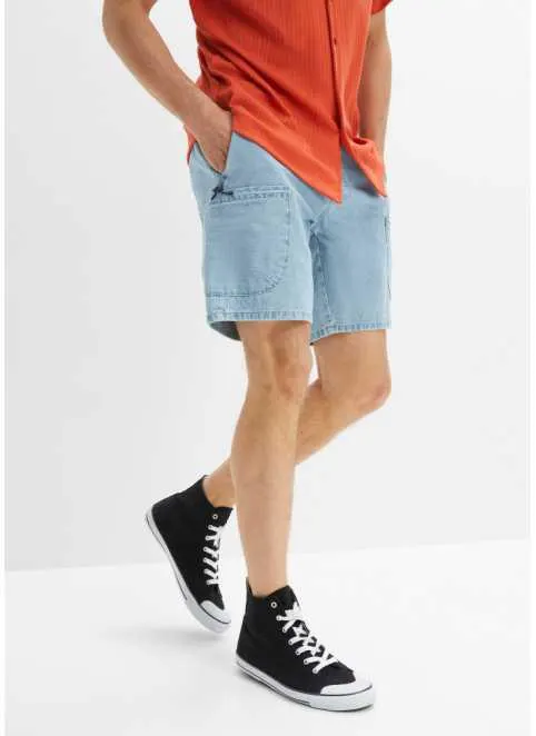 Bermuda di jeans con elastico in vita, loose fit