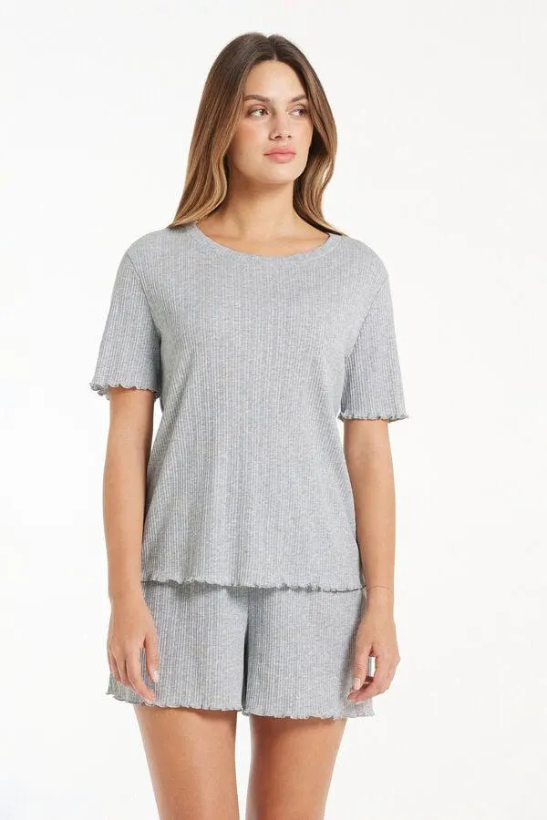 Pigiama Corto Mezza Manica Cotone Costina Punto Bambola