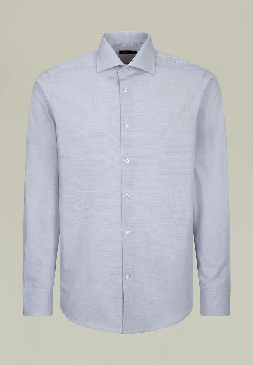 Camicia blu micro-armatura quadretto intermedia