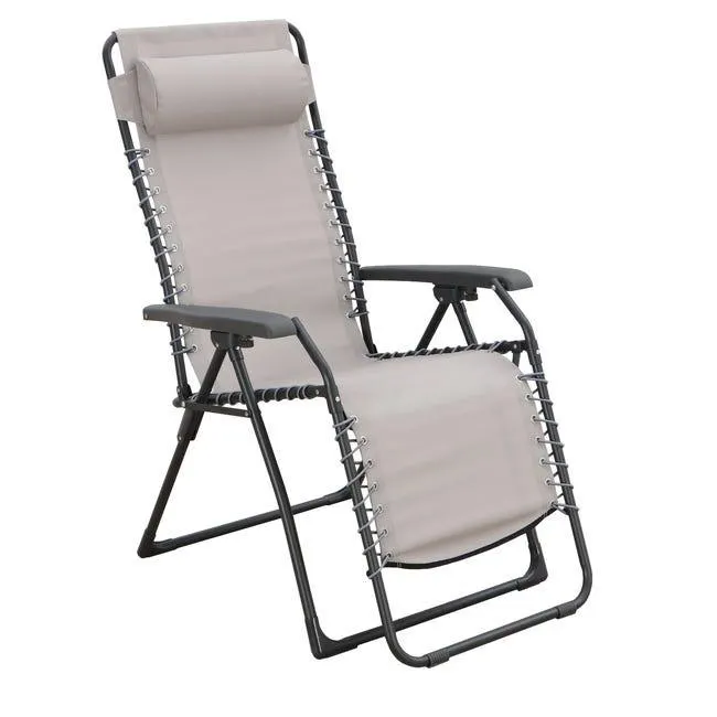 Sedia a sdraio da giardino con cuscino marrone e braccioli Zero Gravity struttura in acciaio marrone, seduta in textilene marrone