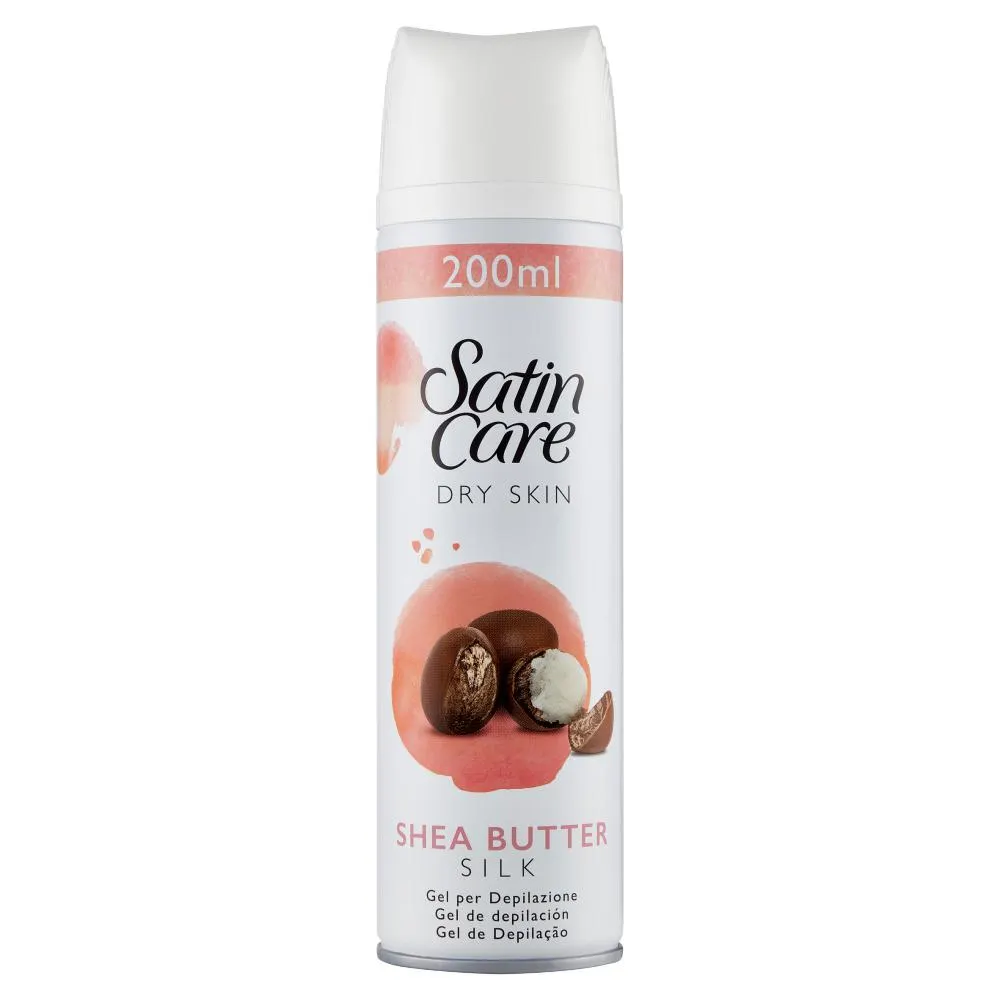 Satin Care Gel per Depilazione Donna per Pelle Secca, Idratante con Burro di Karitè, 200 ml