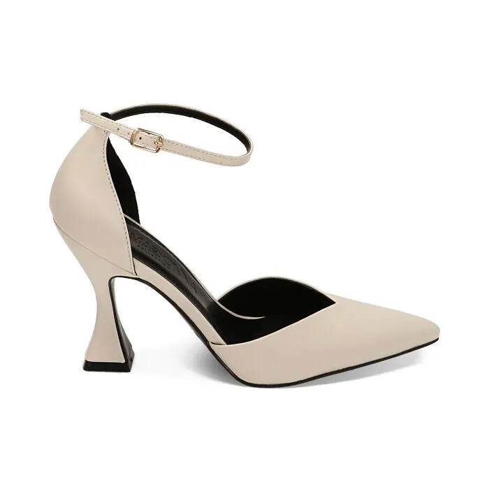 Décolleté cinturino panna, tacco 9 cm