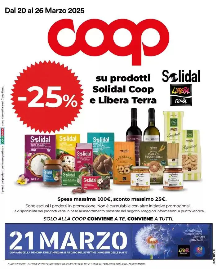 Coop Reno-25% su prodotti solidal Coop e libera terra da 20 marzo a 26 marzo di 2025 - Pagina del volantino 1