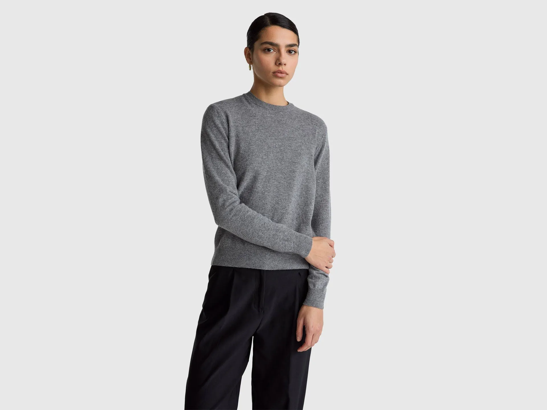 Maglia girocollo grigio topo in lana Merino