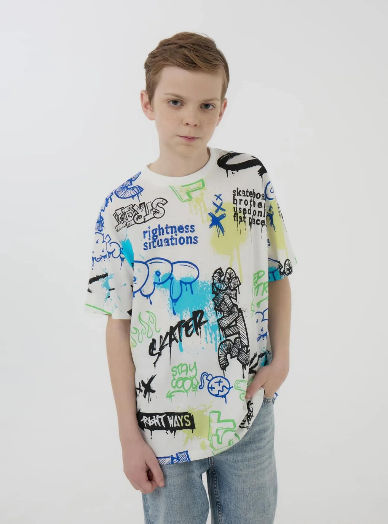 T-shirt con stampa graffiti all-over Var bianco lana