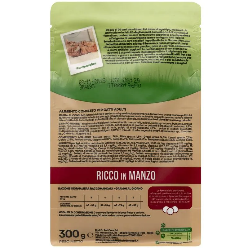 Naturalpet Premium Cat Adult ricco in Manzo 300gr